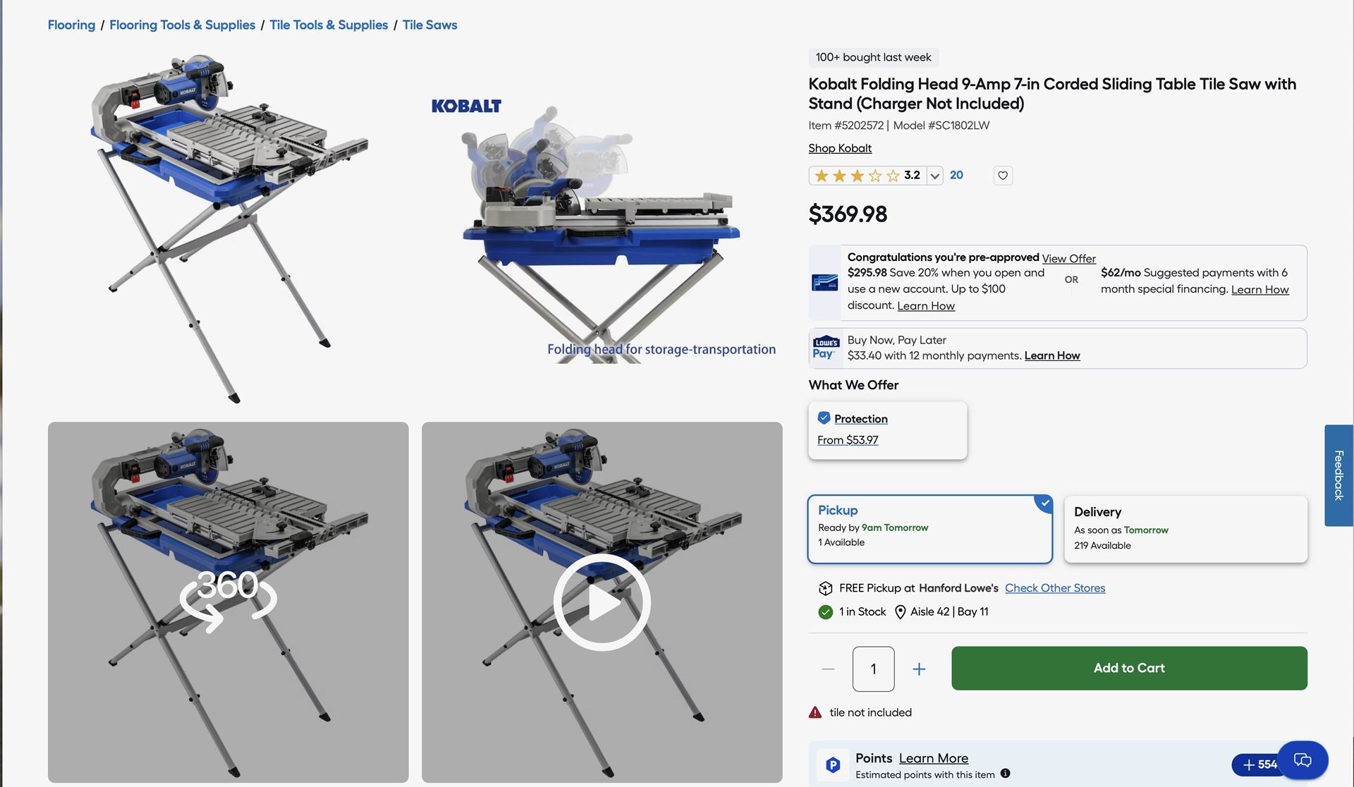 Kobalt wet tile saw with stand