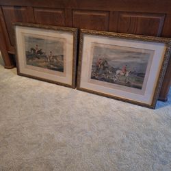 PAIR OF FRAMED ANTIQUE FOX HUNTING PRINTS