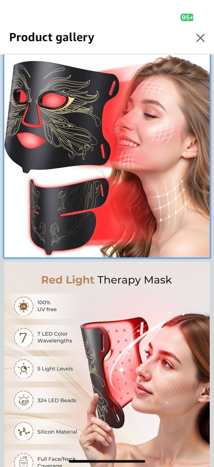 LED Light Therapy mask (E106A) Red Light Therapy for Face and Neck, 7-in-1 Colors Led Face Mask Light Therapy with 324 LED Beads, 5 Brightness Levels 