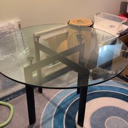 Round Crystal Top Dining Table