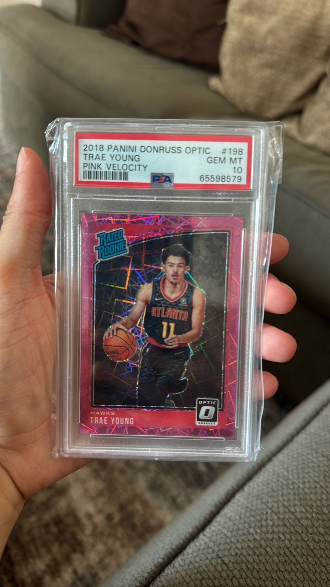 2018 Panini Donruss Optic Trae Young Pink Velocity Rated Rookie /79 PSA 10
