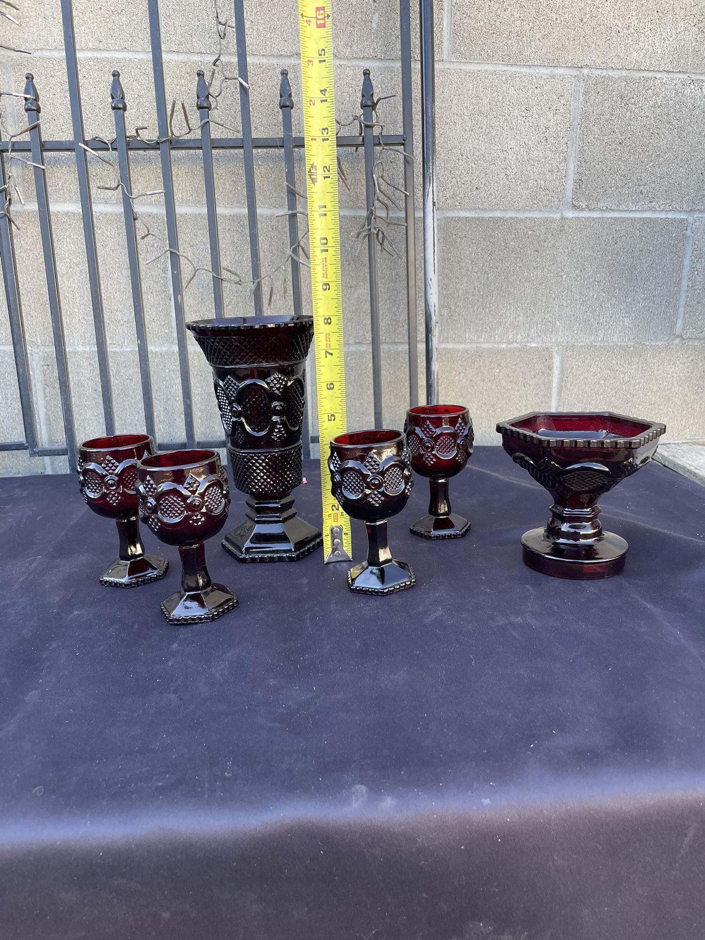 Vintage Avon 💢Cape Cod Ruby Red 💢 Glasses + Vase + Dish