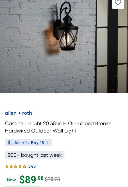 Castine 1-Light 20.38-in H Oil-rubbed Bronze Hardwired Outdoor Wall Light.(NOTE : Broken Glass)