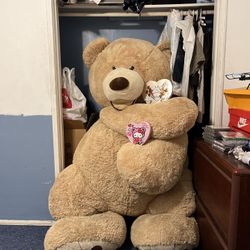 8” Teddy Bear With Mickey Mouse Tin Can Of Chocolate And Hello Kitty Tin Can Of Chocolate