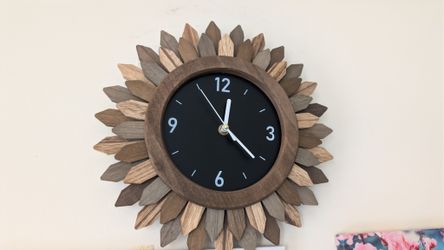 Boho Sunburst Wood Wall Clock 12" - Silent, Non-Ticking