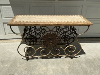 Thomasville Fossil Stone & Wrought Iron Console Table / Buffet Table