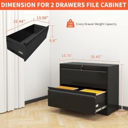 ✌️ 2 Drawer Lateral File Cabinet with Lock, Metal Filing Cabinets for Home Office, Steel Storage Wide File Cabinet for Letter/Legal/F4/A4 Size