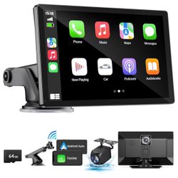 HAUXLY Wireless Apple Carplay Screen for Car 4K Dash Cam 9" Portable Apple Carplay & Android Auto Car Stereo, with 1080p Backup Camera, GPS Navigation