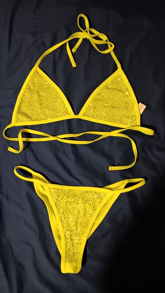Gem Studded Neon Yellow Bikini