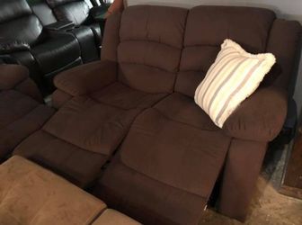 Fabric Recliner Love Seat + Free Recliner Chair