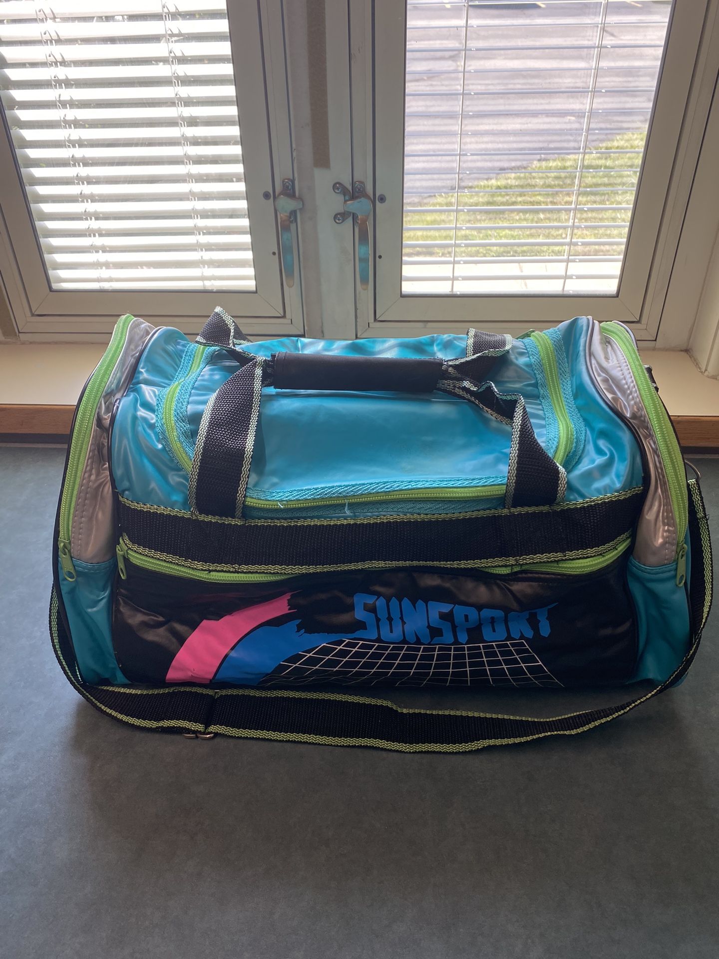Vintage Nylon Gym Bag Sunsport Pink Blue And Green Weatherproof Miami Vice Theme