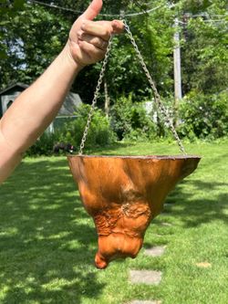 Vintage Live-Edge Burl Wood Hanging Planter – Organic Modern Boho