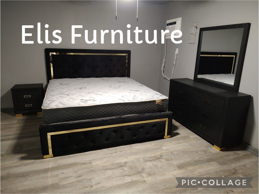 Brand New 6 Pcs Bedroom Set King Bed, 1 Night, Dresser, Mirror, Boxspring & Mattress $1199