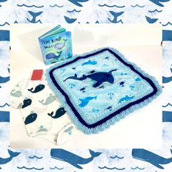 Whale Crochet Lovely Security Blanket & Book Set  - 3 Piece