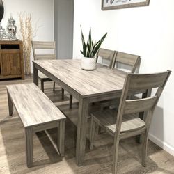 Grey Dining Table 4 Chairs & Bench 