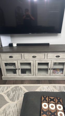 Farmhouse TV Console with Glass Doors