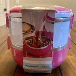 NWT “Stainless Steel Stackable Pink / White Lunchbox”
