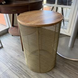 Antique Metal Wood Round Side Table