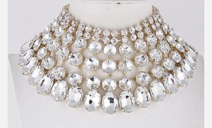 Clear rhinestone choker statement necklace