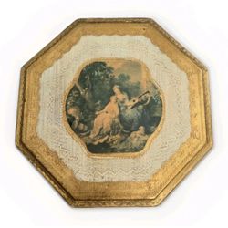 Victorian florentine gold gilted Plaque Italian octagon wall art VNTG
