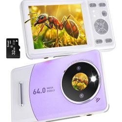 4K Digital Camera for Photography, Dual Lens 64MP Vlogging Camera with Selfie Mirror, 120°Ultra Wide Angle, 18X Digital Zoom(Purple)