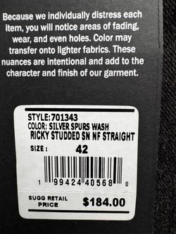 Ricky Studded Straight Jeans Silver Spurs Wash Size 42