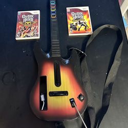 Wii Guitar Hero With Strap And Games