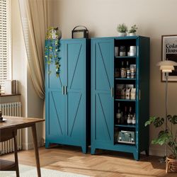 2587a $100 71" Metal Pantry Cabinet in Peacock Blue, 5-Tier Storage with Adjustable Shelves, Modern Statement Cupboard for Kitchen, Bathroom & Living