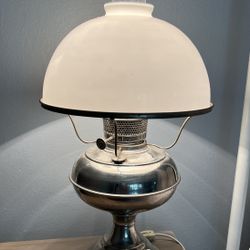 Antique Oil Lamp with Domed White Glass Shade