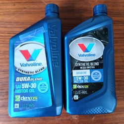 2 New 1 qt Valvoline DuraBlend SAE 5W-30 Synthetic Blend Motor Oil