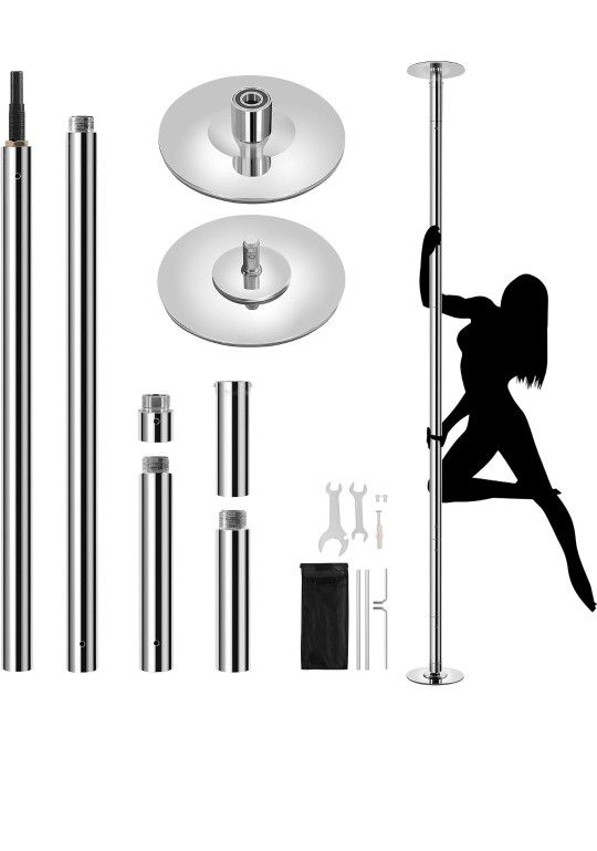 Dance Pole Portable Dancing Pole Height Adjustable 88.6''-108.1'' Static Spinning Pole for Apartment, Silver/Argent