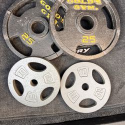 GOLD GYM SOLID PLATES ALL  4 FOR $75 OR MAKE ME AN OFFER. 