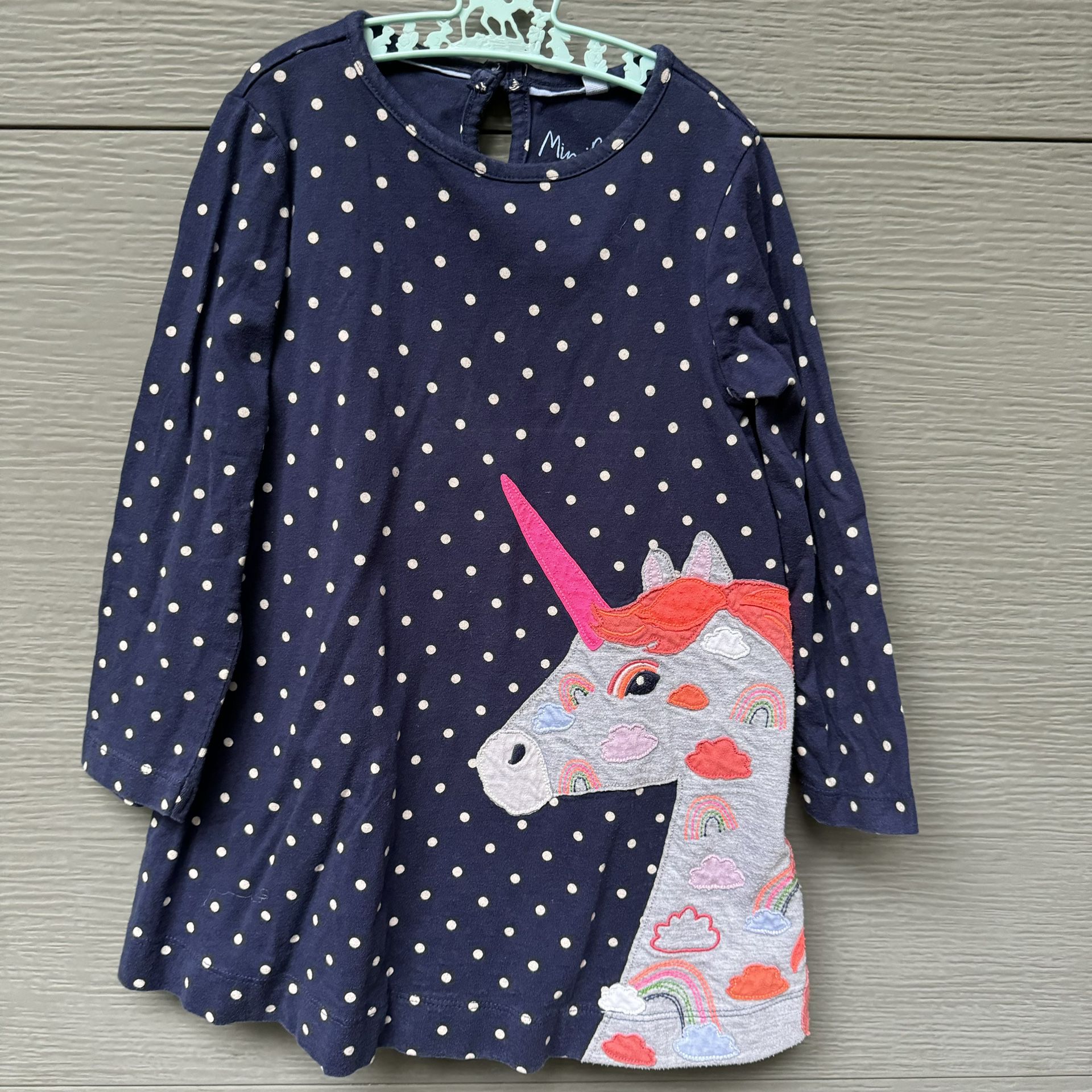 Mini Boden 2-3y unicorn applique dress on front and back