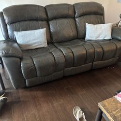 Leather Sofa With Dual Recliners