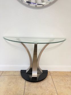 Glass Top Console Table with Metal Base