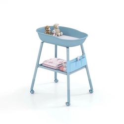 Baby Changing Table with Wheels, Portable Diaper Station with Storage Shelves
