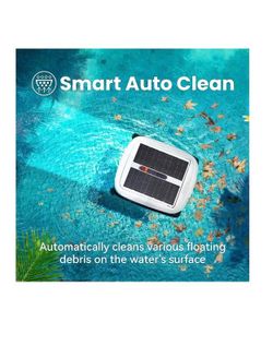 Solar Pool Skimmer Robot, Automatic Pool Surface Skimmer Cleaner, Dual Mode Solar Powered Pool Skimmer with Obstacle Avoidance, Day & Night Cleaning f