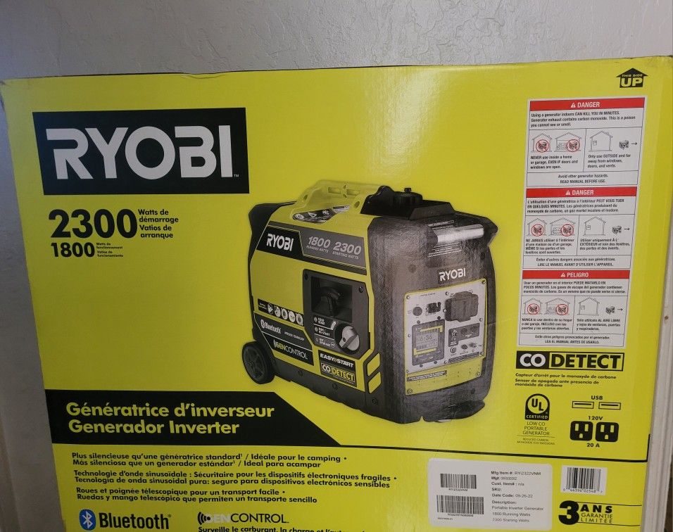 Ryobi 2300w Inverter Generator $450 Firm