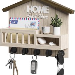 New Wood House Key Mail Organizer Wall Mount