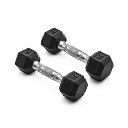 5 Lb Pair Rubber Hex Dumbbells Chrome Gnurled Handles