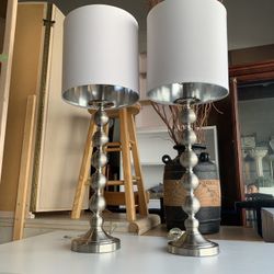 Set of 2 31” Height Brushed Metal Modernism Table Lamp Very Good Condition