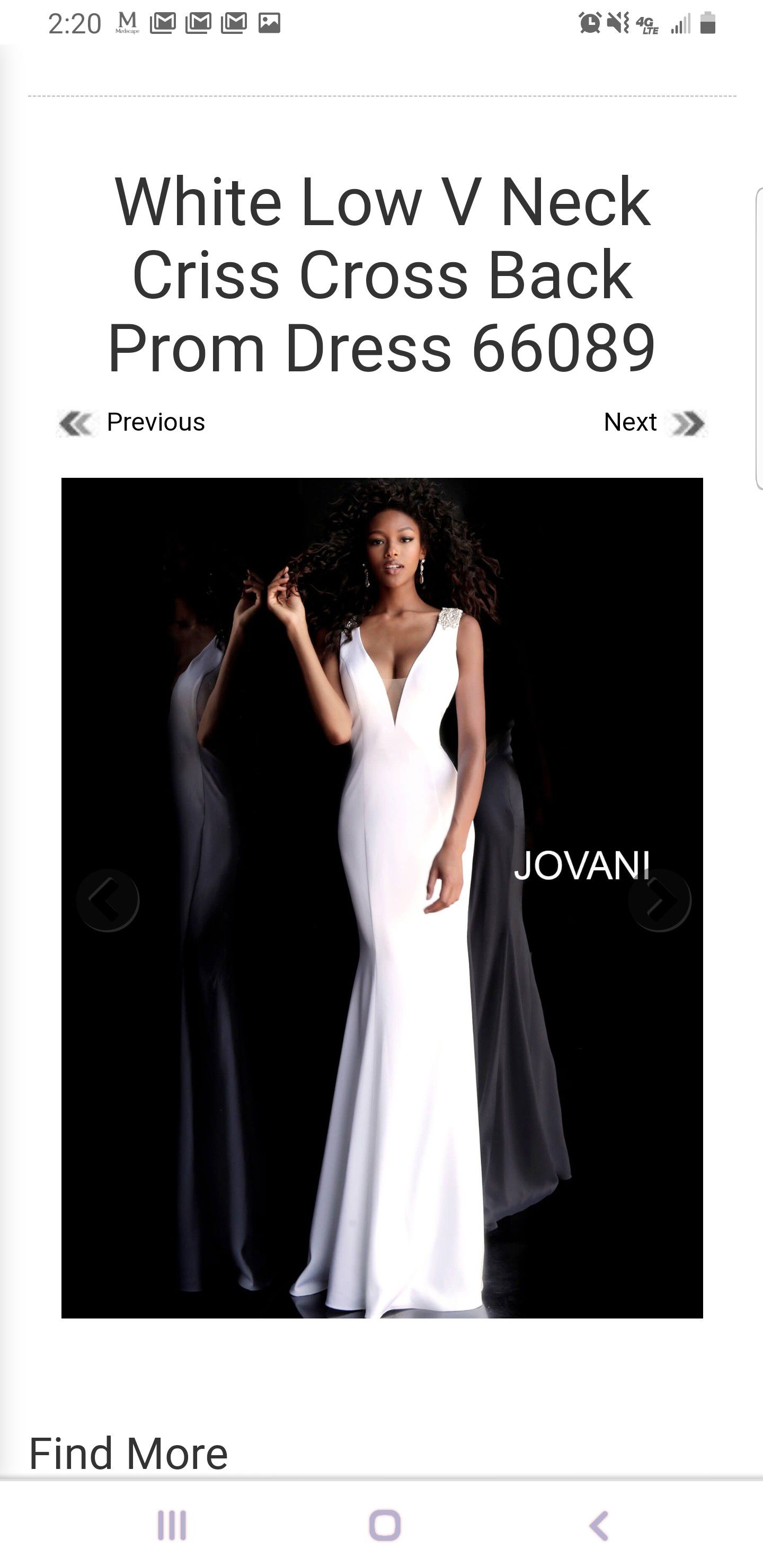 $490 for beautiful, sexy, size 2 Jovani Long dress 66089 White low Vneck Criss Cross Back Prom Dress.