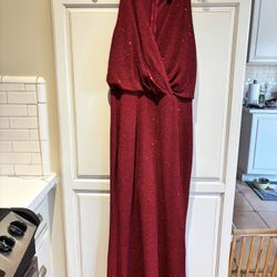Alexa B Nites size 8 dress dark red shimmery stretchy fabric back zip