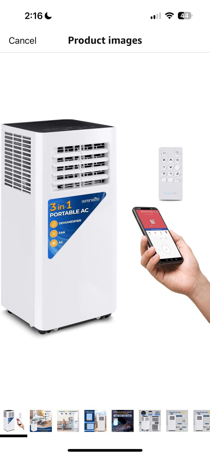 SereneLife Small Air Conditioner Portable 8,000 BTU with Built-in Dehumidifier - Portable AC unit for rooms up to 350 sq ft - WiFi app + Remote Contro