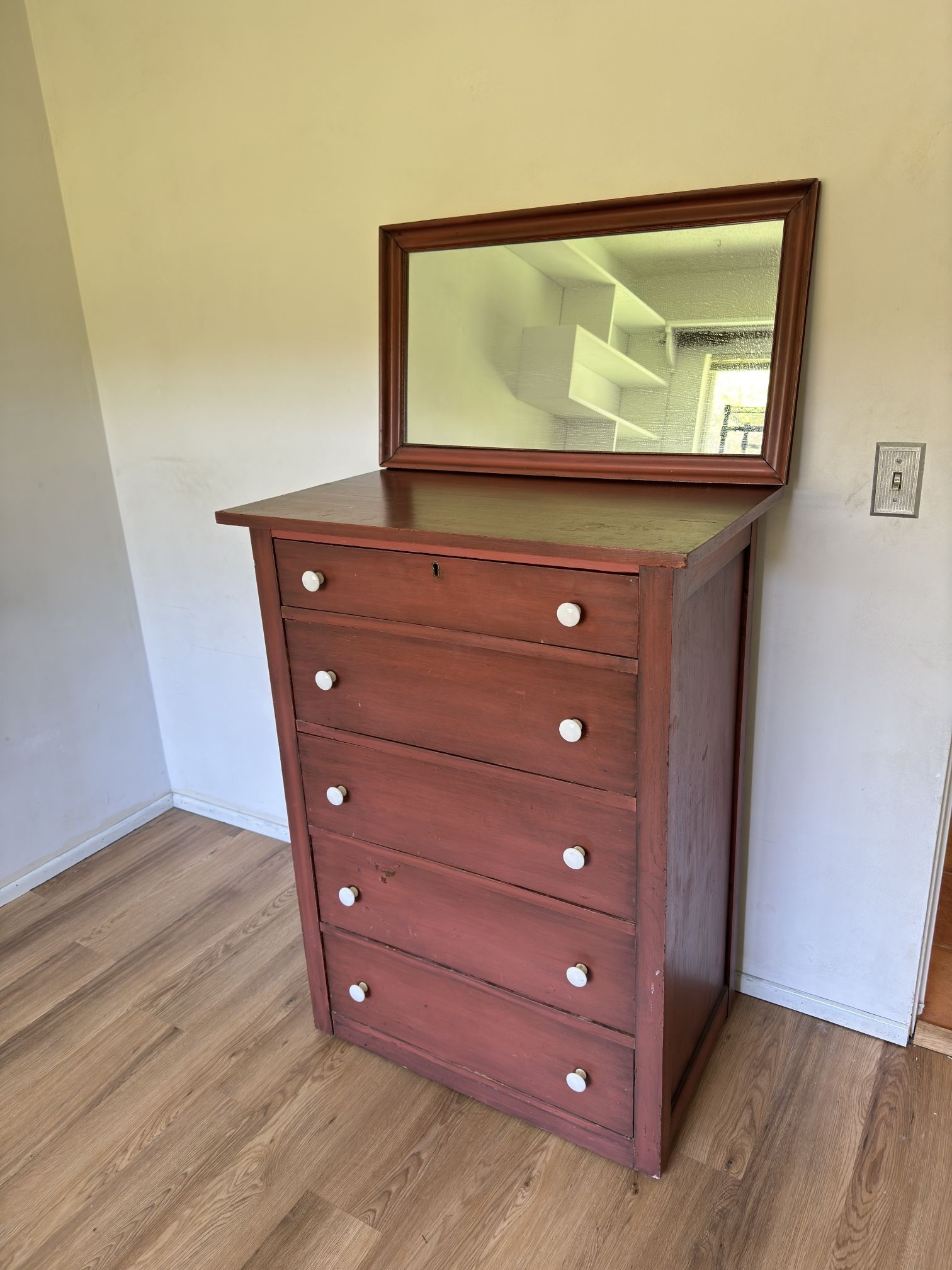 Antique Small Dresser Chest of Drawers with Mirror 