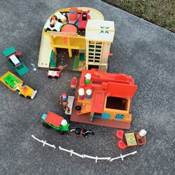 Vintage Fisher Price Parking Garage AND Western Town, Pre-owned 