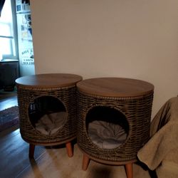 Wicker and Wood Cat Bed
