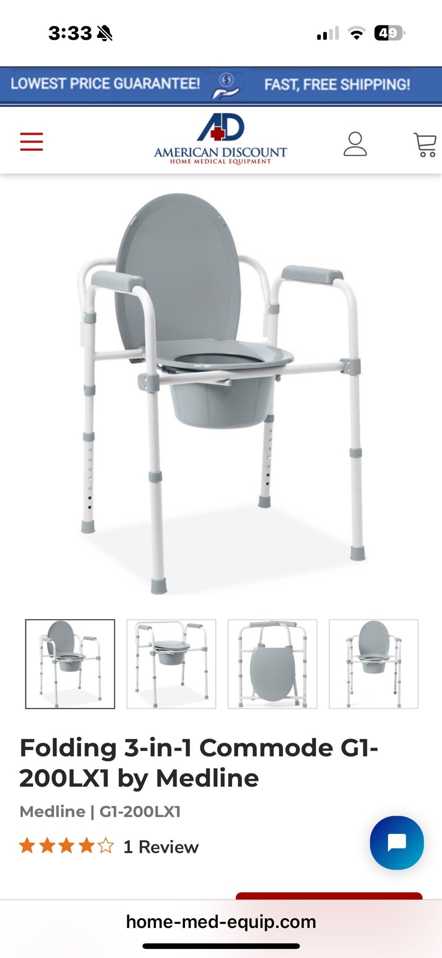Guardian 3 In 1 Folding Commode G1-200LX1 NEW