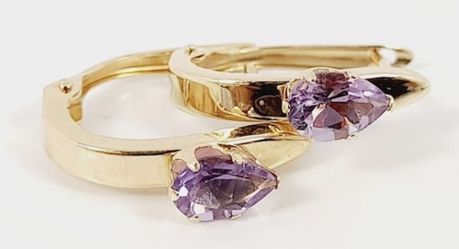 14k Amethyst Hoops Earrings 