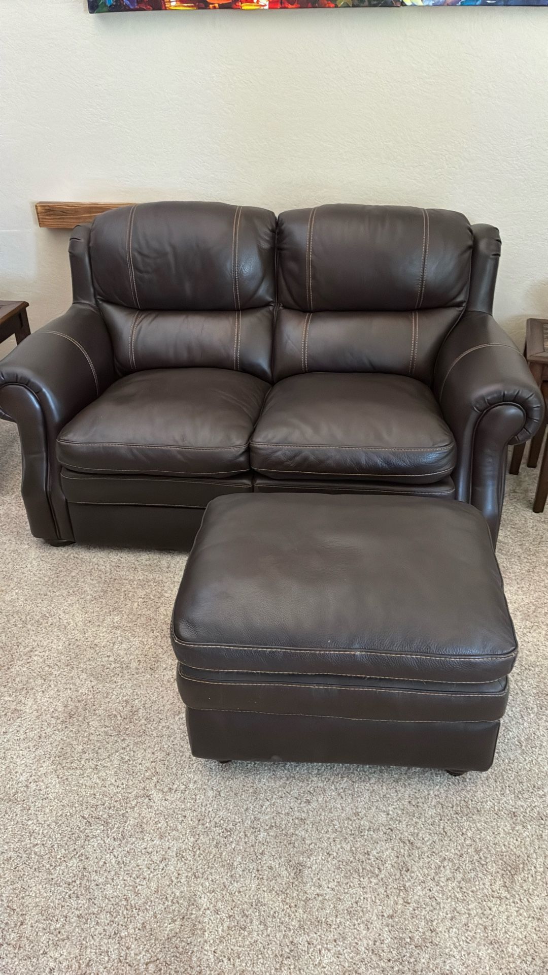 Leather Loveseat And Ottoman